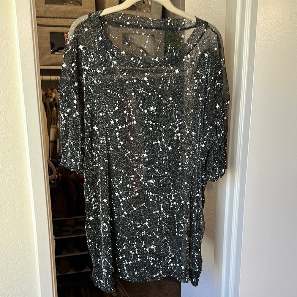 Sheer Black & White Constellation Print Oversized Tunic